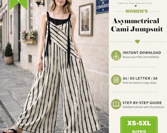 Overalls Sewing Pattern | Women's Wide Leg Jumpsuit (PDF Pattern)
