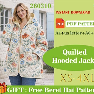 Quilted Hooded Jacket PDF Sewing Pattern Beginner Friendly Cozy Coat Pattern with Pockets Instant Download