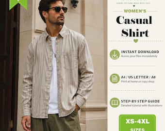 Men's Relaxed Fit Casual Shirt Sewing Pattern (PDF Pattern, XS-4XL)