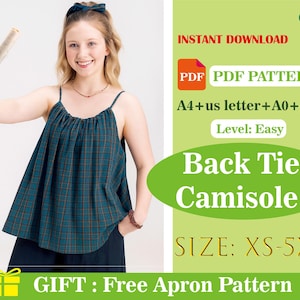 バックタイキャミソールホルターネックトップスの縫製パターンPDF – デジタルダウンロード – 調節可能なストラップタンクトップ / DIYレディースホルターネックシャツパターン