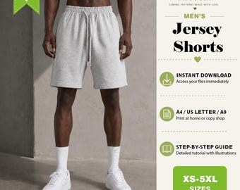 Men's Jersey Shorts PDF Sewing Pattern, Relaxed Fit, XS-5XL (Instant Download)