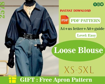 Lantern Sleeve Blouse PDF Sewing Pattern | Puff Sleeve Shirt for Women | Oversized Top | Loose Fit Sewing Pattern | Digital Download