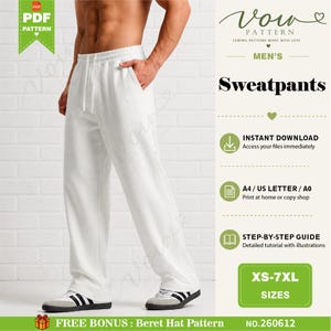 Men's Wide-Leg Sweatpants PDF Sewing Pattern (XS-4XL) (Instant Download)