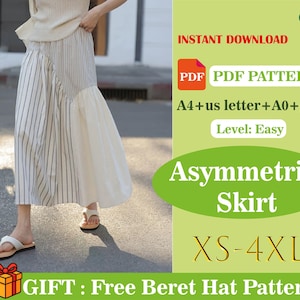 Asymmetrical Skirt Sewing Pattern PDF Womens Irregular Hem Skirt DIY Sewing Pattern High Low Design Easy Printable Skirt Pattern  Beginners