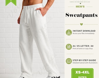 Men's Wide-Leg Sweatpants PDF Sewing Pattern (XS-4XL) (Instant Download)