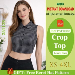 Women's Sleeveless Button Down Crop Top Sewing Pattern (PDF Download)