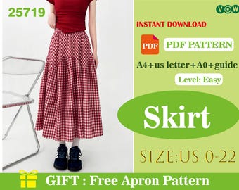 Patrón de costura PDF para falda maxi asimétrica con paneles / Falda larga irregular / Descarga digital / Falda boho de verano para mujer / Tutorial de costura DIY