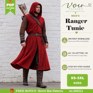 Men's Ranger Tunic Sewing Pattern, Medieval Viking Shirt (PDF Pattern)