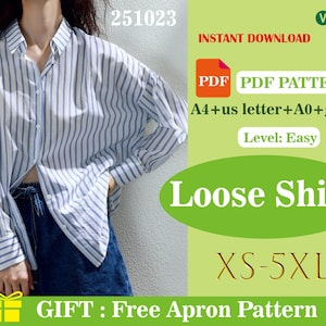 Striped Oversized Shirt Sewing Pattern PDF | Women’s Loose Fit Drop Shoulder Long Sleeve Top | DIY Digital Download Casual Blouse Tutorial