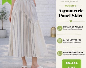 Asymmetrisch rok naaipatroon PDF Damesrok met onregelmatige zoom DIY naaipatroon Hoog-laag ontwerp Eenvoudig printbaar rokpatroon voor beginners