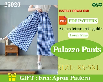 Patrón de costura en PDF para pantalones capri de pierna ancha / Pantalones 3/4 de corte holgado para mujer / Descarga digital ideal para principiantes