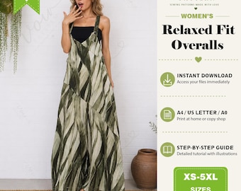 Oversized Overalls Sewing Pattern, Wide Leg Jumpsuit (PDF Download) XS-5XL