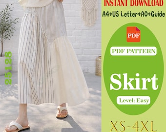 Asymmetrical Skirt Sewing Pattern PDF Womens Irregular Hem Skirt DIY Sewing Pattern High Low Design Easy Printable Skirt Pattern  Beginners