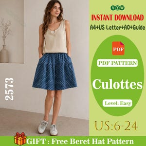 Culottes Sewing Pattern PDF | Women’s Mid-Rise Wide Leg Pants | DIY  Sewing Pattern | Comfortable Loose Fit Trousers | Summer Fashion Sewing