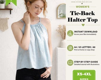 Back Tie Camisole Strap Top PDF Sewing Pattern | Lightweight Summer Camisole | Digital Download | Easy DIY Tank Top for Women