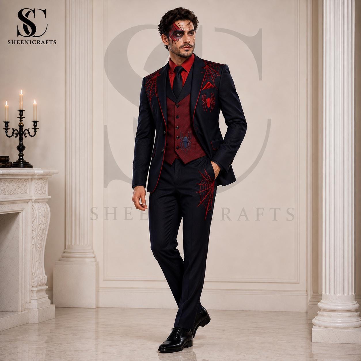 red black formal dress men and Men's 3 Piece Suit red and black combination outfit men