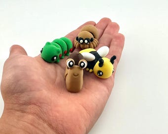 Flexi Bug Bundle – Bee, Caterpillar, Spider & Snail | 3D Printed Fidget Toys | Gift Set