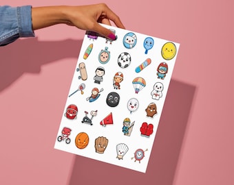 Kawaii Sports Stickers | Basketball, Soccer, Football Planner Scrapbook Clipart SVG PNG Vector Cricut Silhouette Printable Digital Download