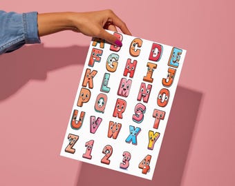 Kawaii Alphabet Stickers | ABC | 123 | Cute | Clipart SVG PNG Vector Cricut Silhouette Printable Digital Download