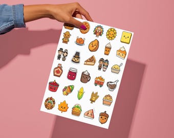 Kawaii Thanksgiving Stickers | Autumn | Fall | Turkey Planner Scrapbook Clipart SVG PNG Vector Cricut Silhouette Printable Digital Download