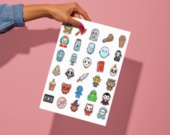 Cute Kawaii Horror Movie Stickers Pack | Printable Digital Download | Spooky Scary Movie Clipart PNG for Planner, Scrapbook, Journal