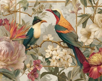 Art Deco Botanical Wallpaper: 20 Vintage Mashup Backgrounds (3K JPG Digital Download)