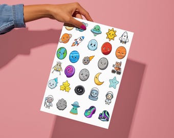 Kawaii Space Stickers | Astronaut | Rocket | Planet | Planner Scrapbook Clipart SVG PNG Vector Cricut Silhouette Printable Digital Download