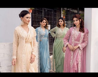 Designer Boutique Saree Gown In Ivory