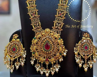 Indian Ethnic Jewellery- Gold plated bridal Long Ranihaar Necklace Set