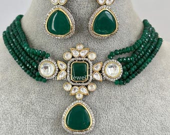 Indian Designer Green Polki Kundan Set