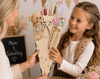 Personalisierte Schultüte zur Einschulung I Geldgeschenk Schulanfang I Einschulungsgeschenk Schulkind | Stiftehalter | Geschenk 1. Klasse