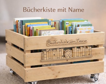 Personalisierte Bücherkiste mit Name | Kinder Bücherkiste Holz | Montessori Aufbewahrung Kinderzimmer | Geschenk zur Geburt & Einschulung