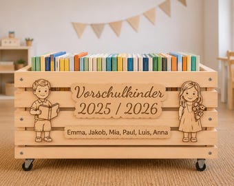 Abschiedsgeschenk Kindergarten personalisiert | Vorschulkinder 2025 2026 | Geschenk Kita Gruppe | Bücherkiste Holz mit Nam