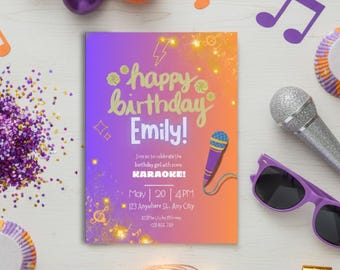 Karaoke Birthday Invitation Template: (Digital Download), Canva Editable, Teen's Birthday Party
