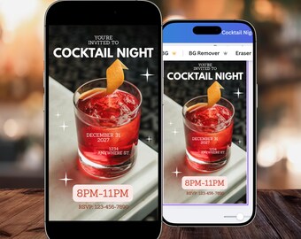 Animated Cocktail Night Text Invitation: Editable Template, Digital Download, Fun Cocktail Party Evite