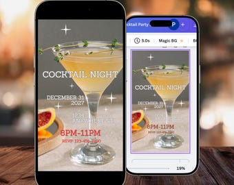 Animated Cocktail Night Text/Email Invitation:  Digital Download Template, Ladies Night Evite