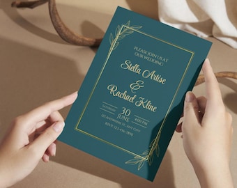 Teal & Gold Wedding Invitation Template: Elegant Canva Design (Digital Download)