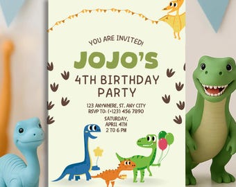 Kid's Dinosaur Birthday Invitation Template: (Digital Download), Canva Editable, Children's Dino Birthday Party
