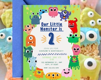 Editable Monster 2nd Birthday Invitation Template | "Our Little Monster is Two" Party Invite | Digital Canva Download