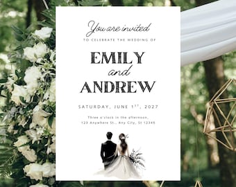 Minimalist Elegant Wedding Invitation: Canva Editable, (Digital Download), Bride & Groom Invitation