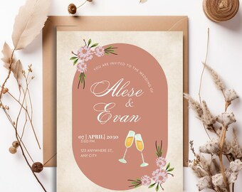 Chic Floral Wedding Invitation Template: (Digital Download), Canva Editable