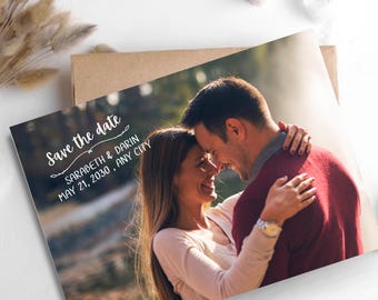 Photo Save The Date Template | Editable Canva Modern Calligraphy Card | Digital or Printed Picture Wedding Announcement