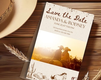 Western Cowgirl Save the Date Template: Editable Canva Design (Digital Download)