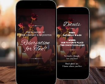 Animated Date Night Invite for Boyfriend or Husband, Romantic Reservation for Two Video Invitation
