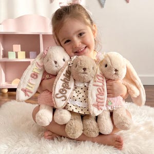 Personalized Bunny Plush, Custom Name Rabbit Stuffed Animal, Daycare Comfort Lovey, First Day of School Gift, Toddler Keepsake