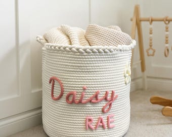 First Middle Name Basket, Personalized Baby Gift, Custom 3D Knitted Letters, Rope Nursery Hamper, Unique Baby Name Sign, Shower Gift