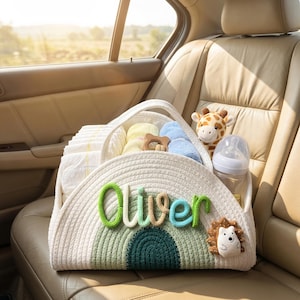Personalized Car Diaper Organizer and Travel Baby Basket for Vehicle Storage