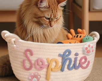 Cesta personalizada para mascotas · Caja de juguetes para gatos · Regalo con nombre para mascota · Cesta de regalo para gato · Cesta de almacenamiento para mascotas · Cama acogedora para mascotas pequeñas · Regalos para amantes de las mascotas