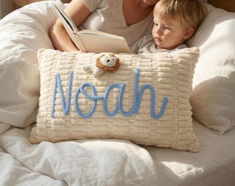 Almohada de pana personalizada para bebé, cojín lumbar de punto con nombre, decoración bohemia para guardería, regalo para bebé nonato