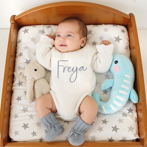 Custom Embroidered Knit Baby Romper, Personalized Newborn Outfit